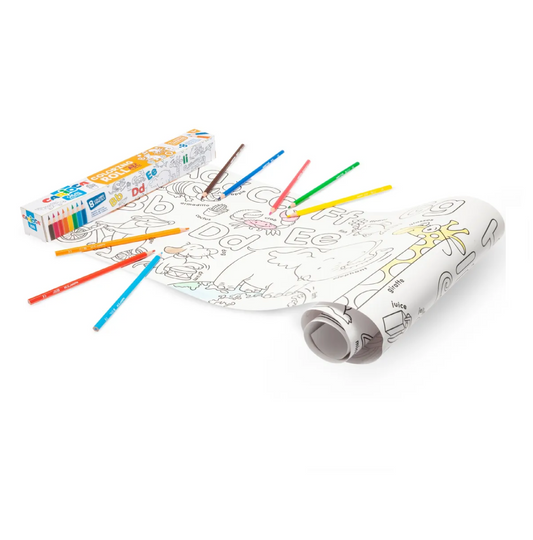 Coloring Roll ABC 200x30 cm – Rotolo Carta Adesiva + 8 Matite Colorate