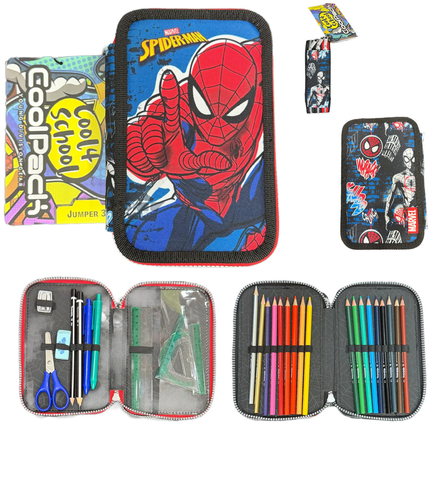 Astuccio 3 Zip Spiderman Jumper 3 Completo - Astuccio Scuola 44pz