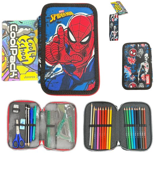 Astuccio 3 Zip Spiderman Jumper 3 Completo - Astuccio Scuola 44pz