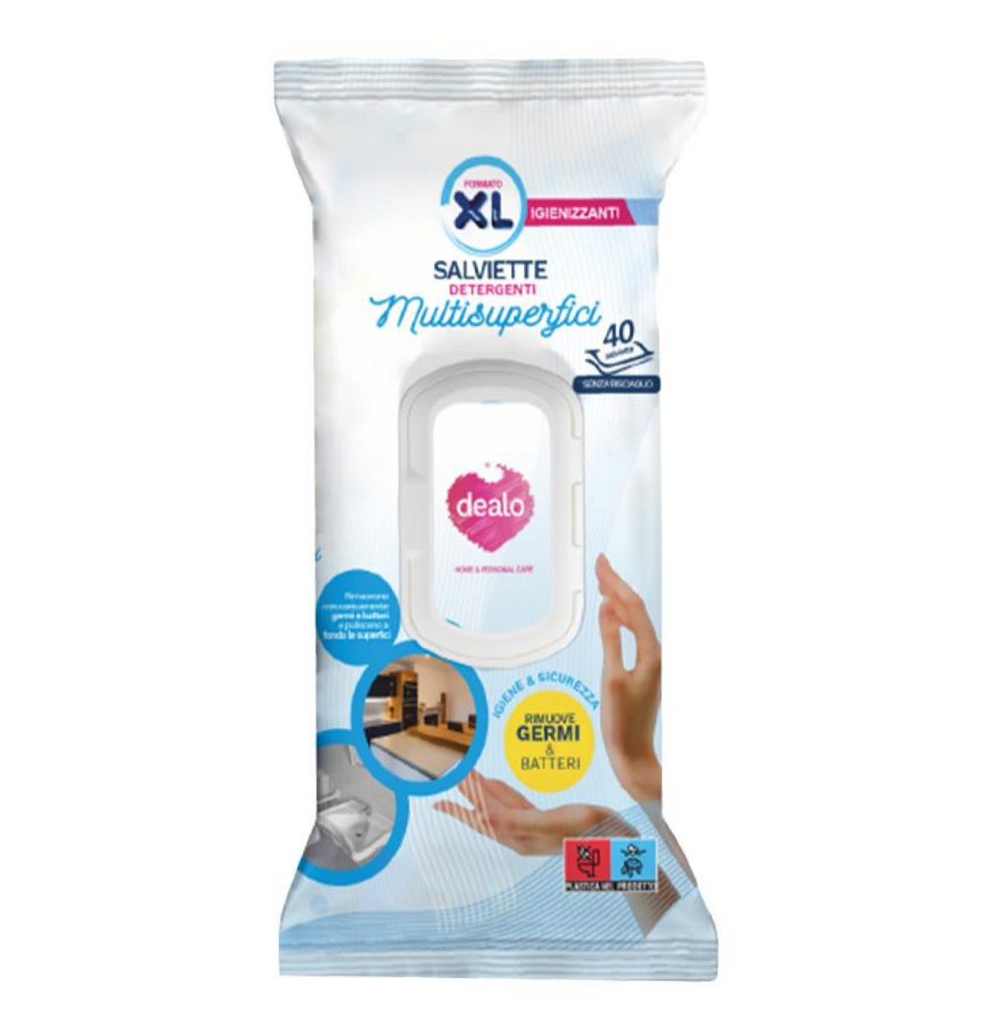 Salviettine Igienizzanti Multisuperfici XL 40 Pezzi – Pulizia Rapida e Igiene Ovunque