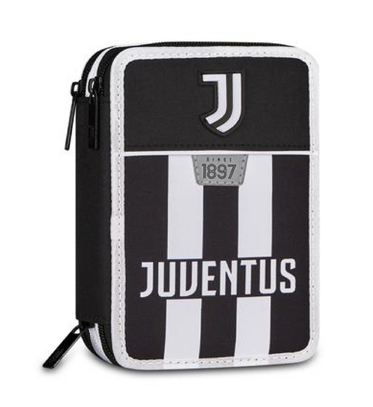 Astuccio 3 Zip Juventus Completo - Astuccio Scuola Elementare Bianconero