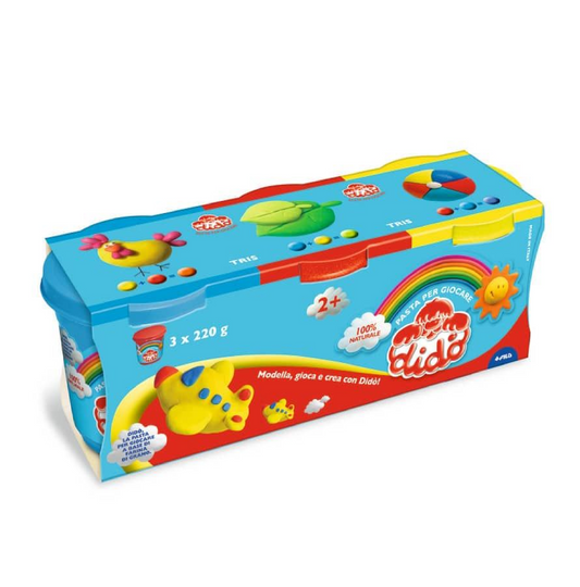 Pasta modellabile Didò Tris – 3 barattoli da 220g – Naturale, morbida e sicura per bambini
