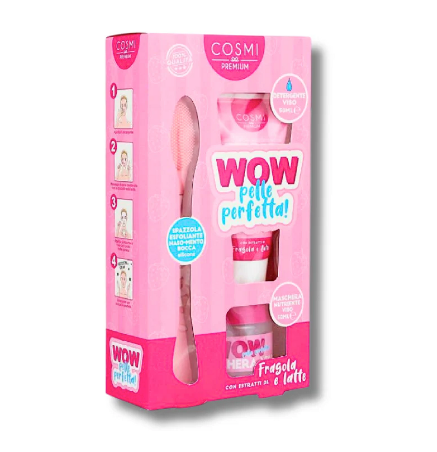 Set WOW Pelle Perfetta Detergente Viso Fragola - Kit Skincare Idratante e Illuminante