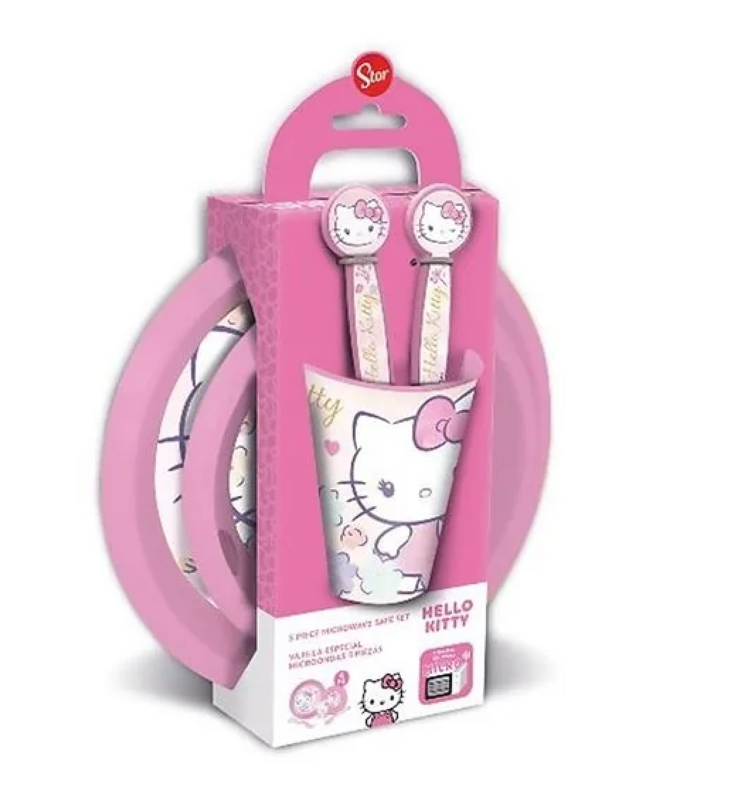 Set Pappa Hello Kitty 5 Pezzi - Piatti, Bicchiere e Posate Bimbi