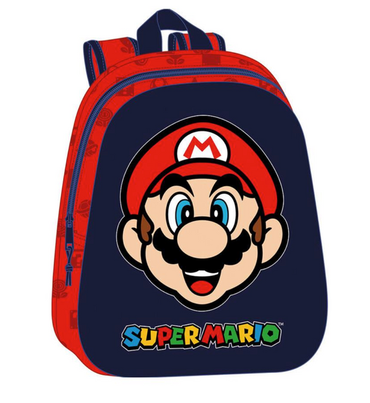 Zaino SuperMario 33cm - Zainetto Asilo e Tempo Libero con Porta-Borraccia