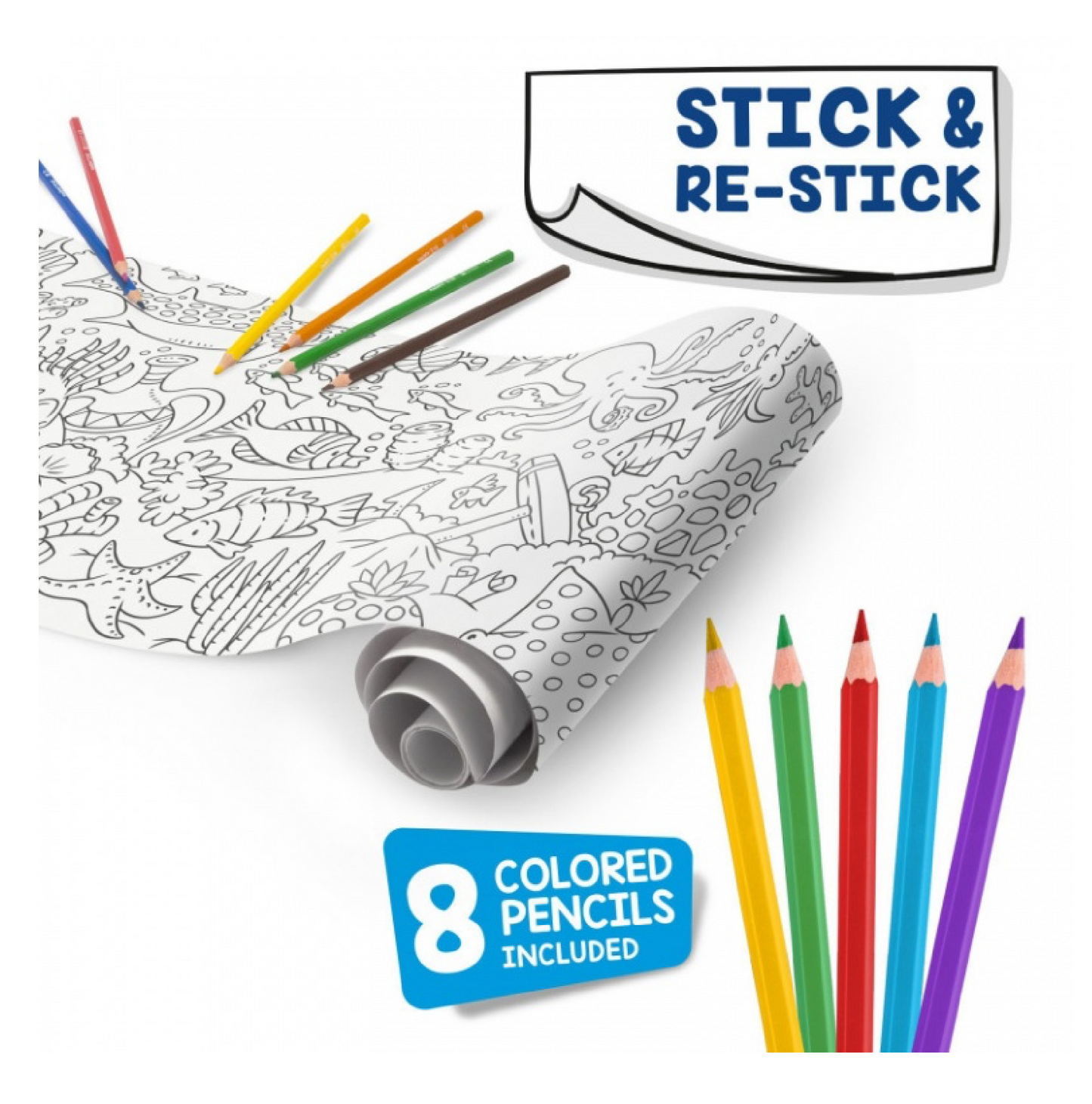 Coloring Roll 200x30 Under The Sea – Rotolo Carta Adesiva + 8 Matite Colorate