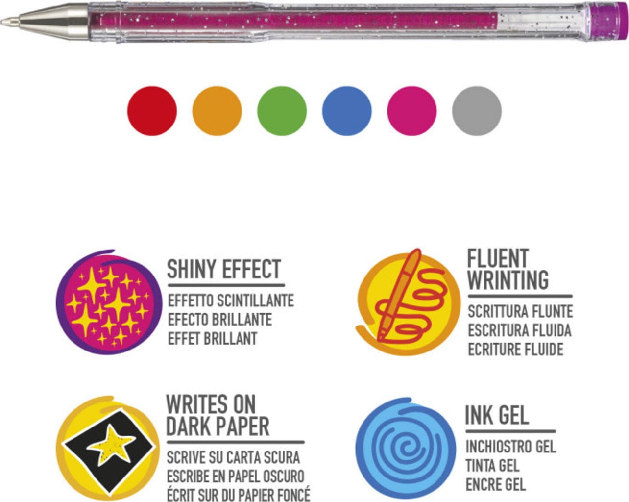 Set 6 Penne Gel Glitter – Penne Colorate Effetto Glitter per Scrittura e Disegno