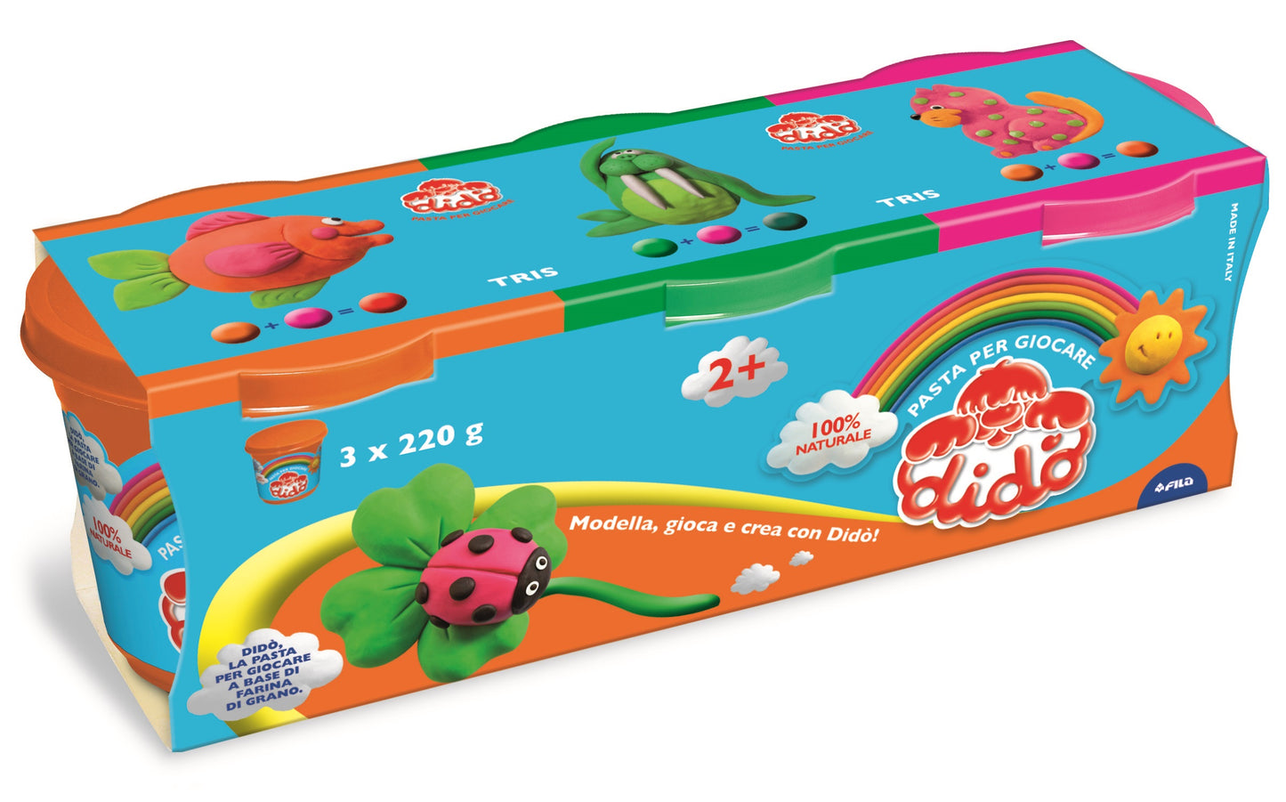 Pasta modellabile Didò Tris – 3 barattoli da 220g – Naturale, morbida e sicura per bambini