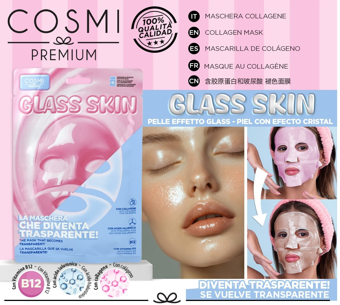 Maschera Viso Glass Skin Acido Ialuronico - Idratante Effetto Trasparente